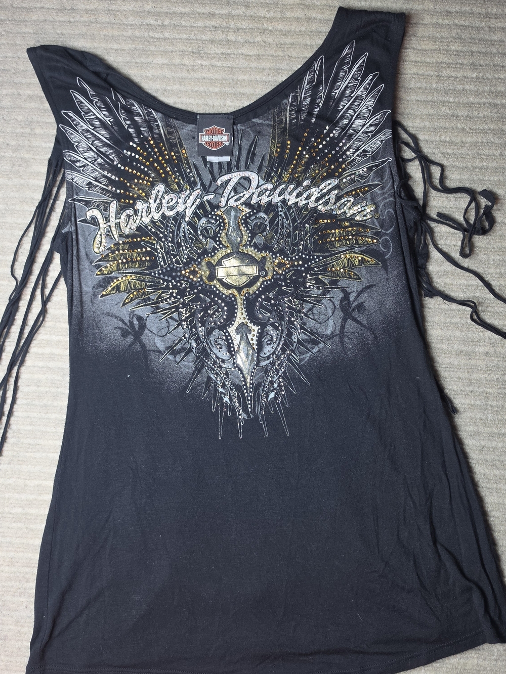 Harley Davidson Blingy Biker Tank Women's Large Cutout Back Embellished